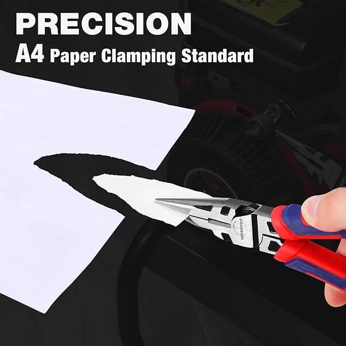 WORKPRO Premium 8” Needle Nose Pliers, Paper Clamp Precision, Heavy-Duty CRV Steel, Large Soft Grip with Wire Cutter, Long Nose Cutting Pliers, W031269 – Festa Pizza Co.