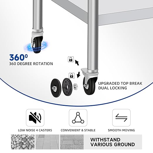 Stainless Steel Table with Wheels, 24 x 36 Inch, Commercial Prep Table, NSF Stainless Steel Metal Table for Home, Kitchen, Restaurant, Outdoor – Festa Pizza Co.