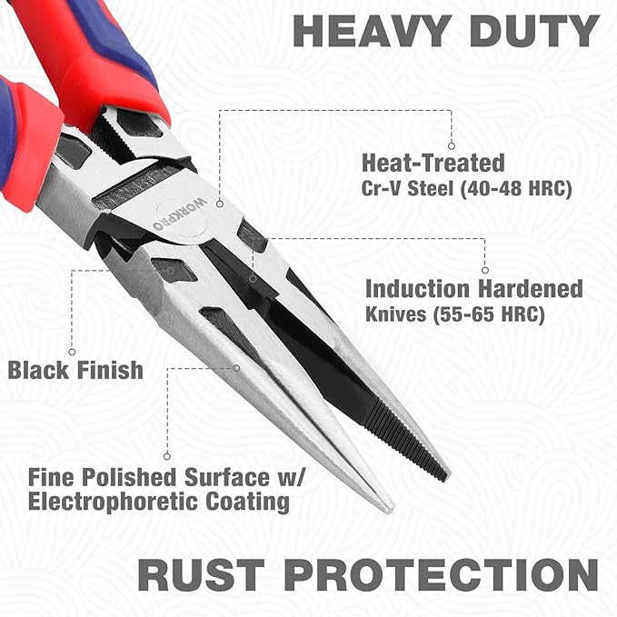 WORKPRO Premium 8” Needle Nose Pliers, Paper Clamp Precision, Heavy-Duty CRV Steel, Large Soft Grip with Wire Cutter, Long Nose Cutting Pliers, W031269 – Festa Pizza Co.