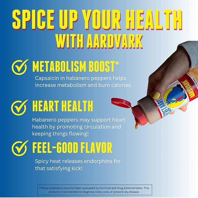 Secret Aardvark Habanero Hot Sauce - Habanero Peppers & Roasted Tomatoes, Medium Spiced Hot Sauce, BBQ Sauce, Non-GMO, Low Sugar, Low Carb, Hot Sauce & Marinade - 8 fl oz 1 Pack