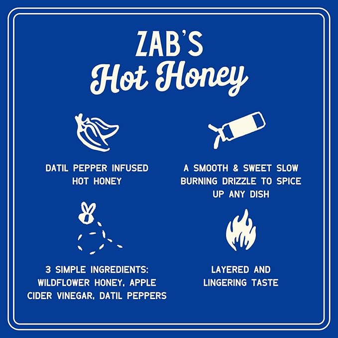 Hot Honey by Zab's (1 Pack, 12 Fl. Oz) | Signature Slow Burn from Rare Datil Peppers with Floral Wildflower Honey | Vegetarian