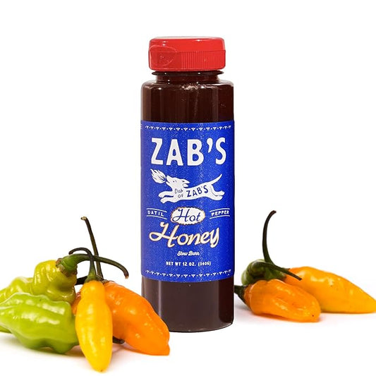 Hot Honey by Zab's (1 Pack, 12 Fl. Oz) | Signature Slow Burn from Rare Datil Peppers with Floral Wildflower Honey | Vegetarian