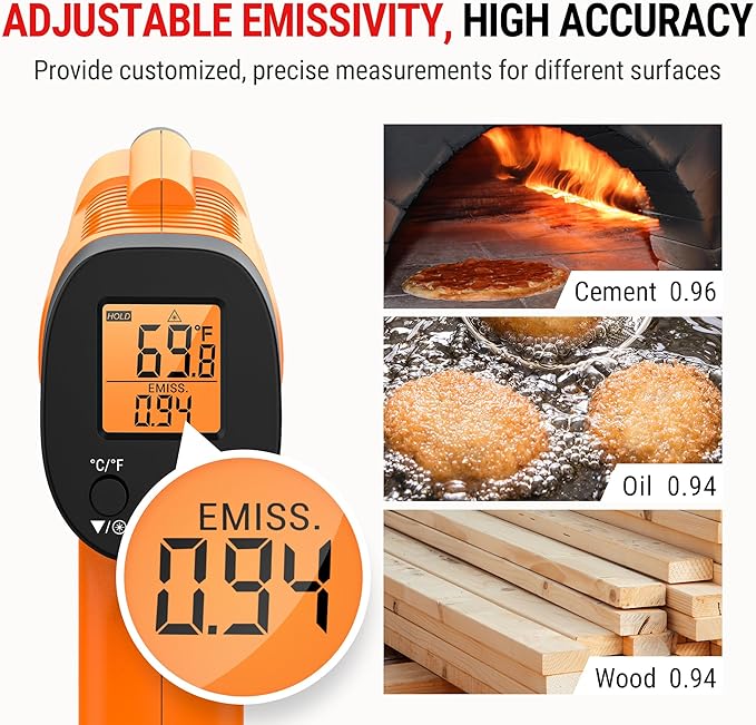 ThermoPro TP30 Infrared Thermometer Gun, Laser Thermometer for Cooking, Pizza Oven, Griddle, Engine, HVAC, Laser Temperature Gun with Adjustable Emissivity & Max Measure -58°F ~1022°F (Not for Human)