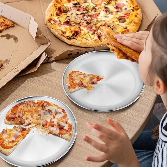 Onader 4-Piece Stainless Steel Plates, 8 Inch 304(18/8) Metal Round Dinner Plate, Kids Toddlers Dishes for Serving, Dishwasher Safe