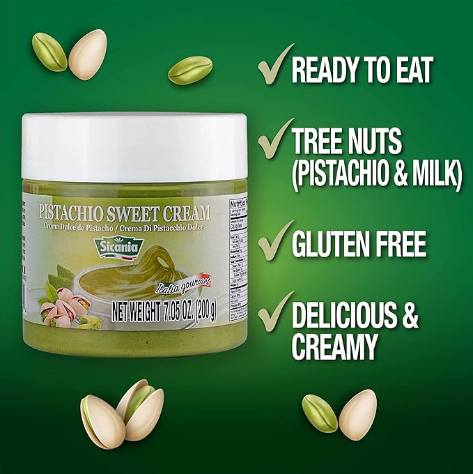 SICANIA - Premium Pistachio Cream, 7.05 oz (200g) - Authentic Italian, Gluten-Free, Non-GMO - Gourmet Spread for Desserts, Pastries, Dubai Pistachio Chocolate Bar & More