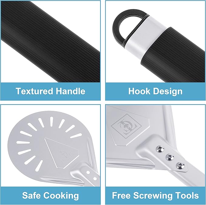 Pizza Turning Peel 8-Inch – Lightweight Aluminum Paddle with Rubber-Coated Aluminum Handle, Ergonomic Design, Ideal for Indoor & Outdoor Pizza Ovens