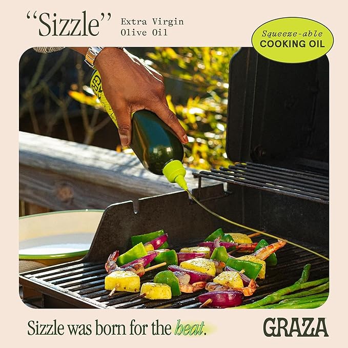 Graza Sizzle Extra Virgin Olive Oil, Cooking Oil - High Polyphenol Peak Harvest EVOO Cooking Oil in a Squeeze Bottle - Single Origin Olive Oils from Spain - 25.3 Fl Oz (750ml) – Festa Pizza Co.