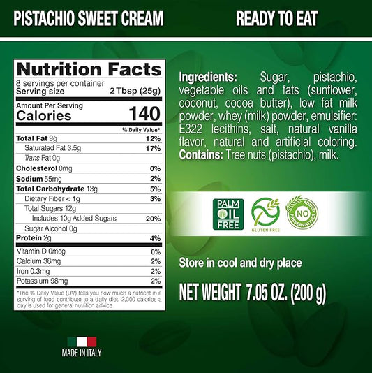 SICANIA - Premium Pistachio Cream, 7.05 oz (200g) - Authentic Italian, Gluten-Free, Non-GMO - Gourmet Spread for Desserts, Pastries, Dubai Pistachio Chocolate Bar & More