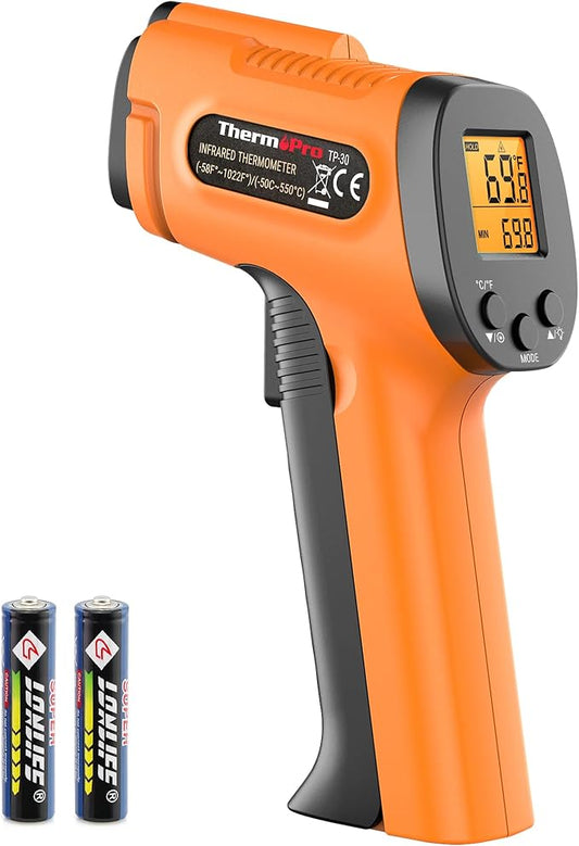 ThermoPro TP30 Infrared Thermometer Gun, Laser Thermometer for Cooking, Pizza Oven, Griddle, Engine, HVAC, Laser Temperature Gun with Adjustable Emissivity & Max Measure -58°F ~1022°F (Not for Human)