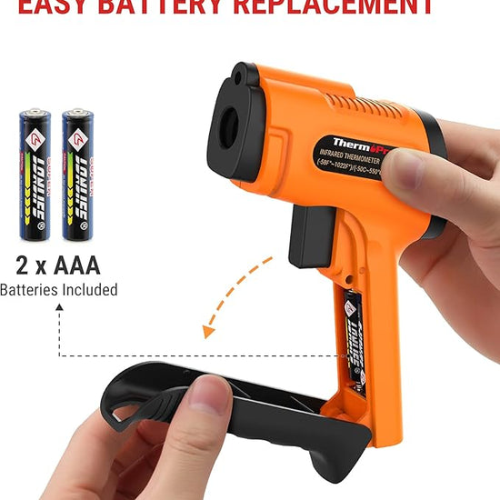 ThermoPro TP30 Infrared Thermometer Gun, Laser Thermometer for Cooking, Pizza Oven, Griddle, Engine, HVAC, Laser Temperature Gun with Adjustable Emissivity & Max Measure -58°F ~1022°F (Not for Human)
