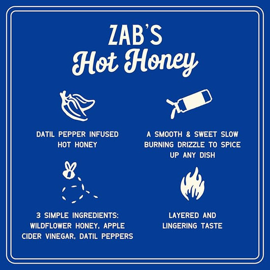 Hot Honey by Zab's (1 Pack, 12 Fl. Oz) | Signature Slow Burn from Rare Datil Peppers with Floral Wildflower Honey | Vegetarian