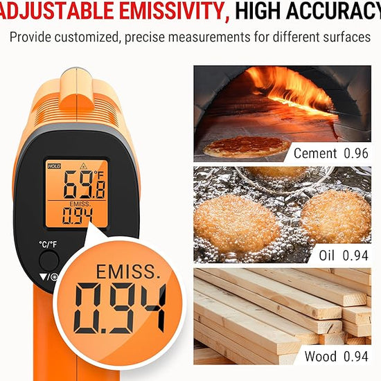 ThermoPro TP30 Infrared Thermometer Gun, Laser Thermometer for Cooking, Pizza Oven, Griddle, Engine, HVAC, Laser Temperature Gun with Adjustable Emissivity & Max Measure -58°F ~1022°F (Not for Human)