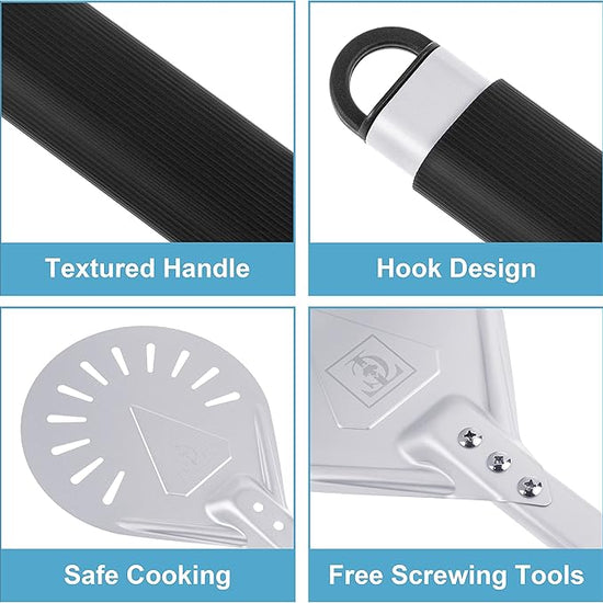 Pizza Turning Peel 8-Inch – Lightweight Aluminum Paddle with Rubber-Coated Aluminum Handle, Ergonomic Design, Ideal for Indoor & Outdoor Pizza Ovens