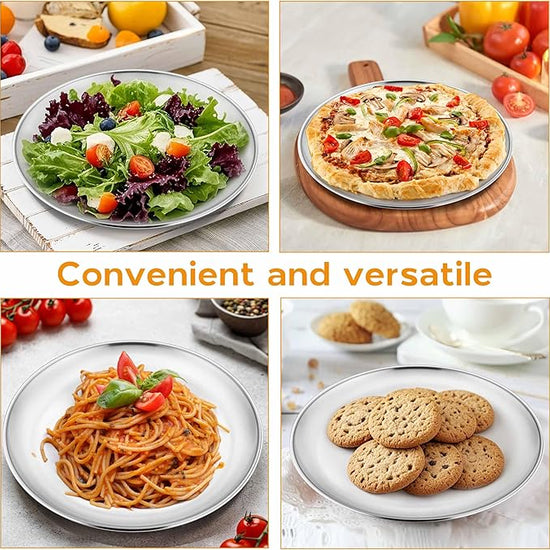 Onader 4-Piece Stainless Steel Plates, 8 Inch 304(18/8) Metal Round Dinner Plate, Kids Toddlers Dishes for Serving, Dishwasher Safe